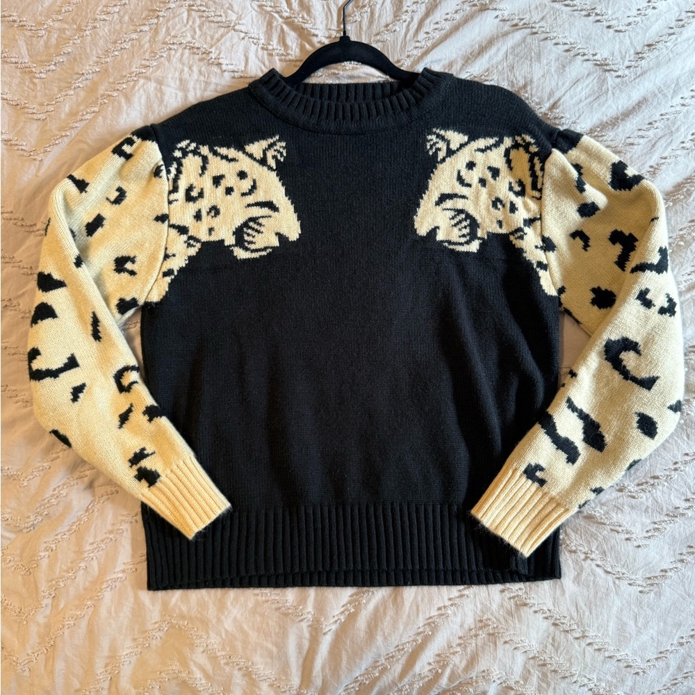 Leopard Print Black and Cream Sweater